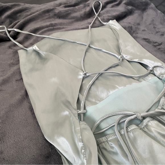 Fashion Nova Baddie Silver Blue Ruched Strap Up Back Mini Bodycon Dress Size XL - Picture 4 of 6